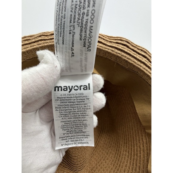 Lot Of 2 Mayoral beige fedora straw Hat Fits size 3-4-5 Blue Stripe Palm Trees - Picture 3 of 16